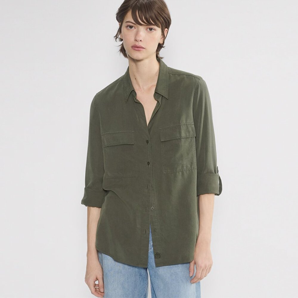 Aritzia Babaton Utility Shirt in Dark Olive Green - XXS